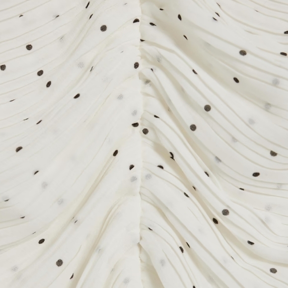 FRAME Ruched Tie-Neck Polka-Dot Midi Dress, White | Black, Medium, NWT - Picture 4 of 16